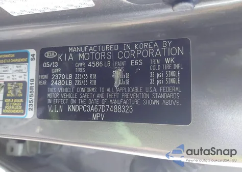 2013 Kia Sportage Sx z USA, uszkodzony, nr VIN KNDPC3A67D7488323